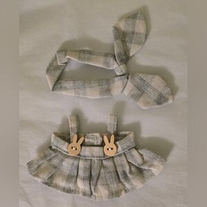 Adorable Labubu Doll Green and‎ Cream Plaid Headband and Skirt Set